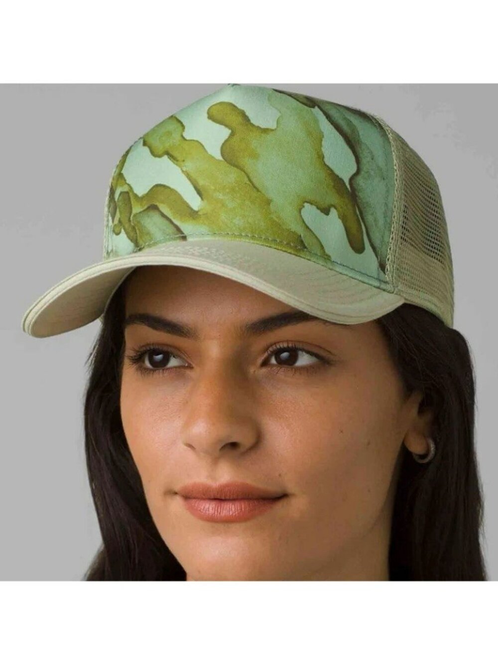 PrAna Trucker Hat Mesh Coastal Sage Watercolor Camo Green Women’s OS SnapBack